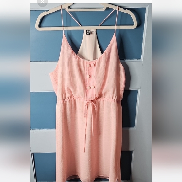 Roxy Pink & White Sleeveless Faux Retro Button-Front Dress L - Picture 14 of 14